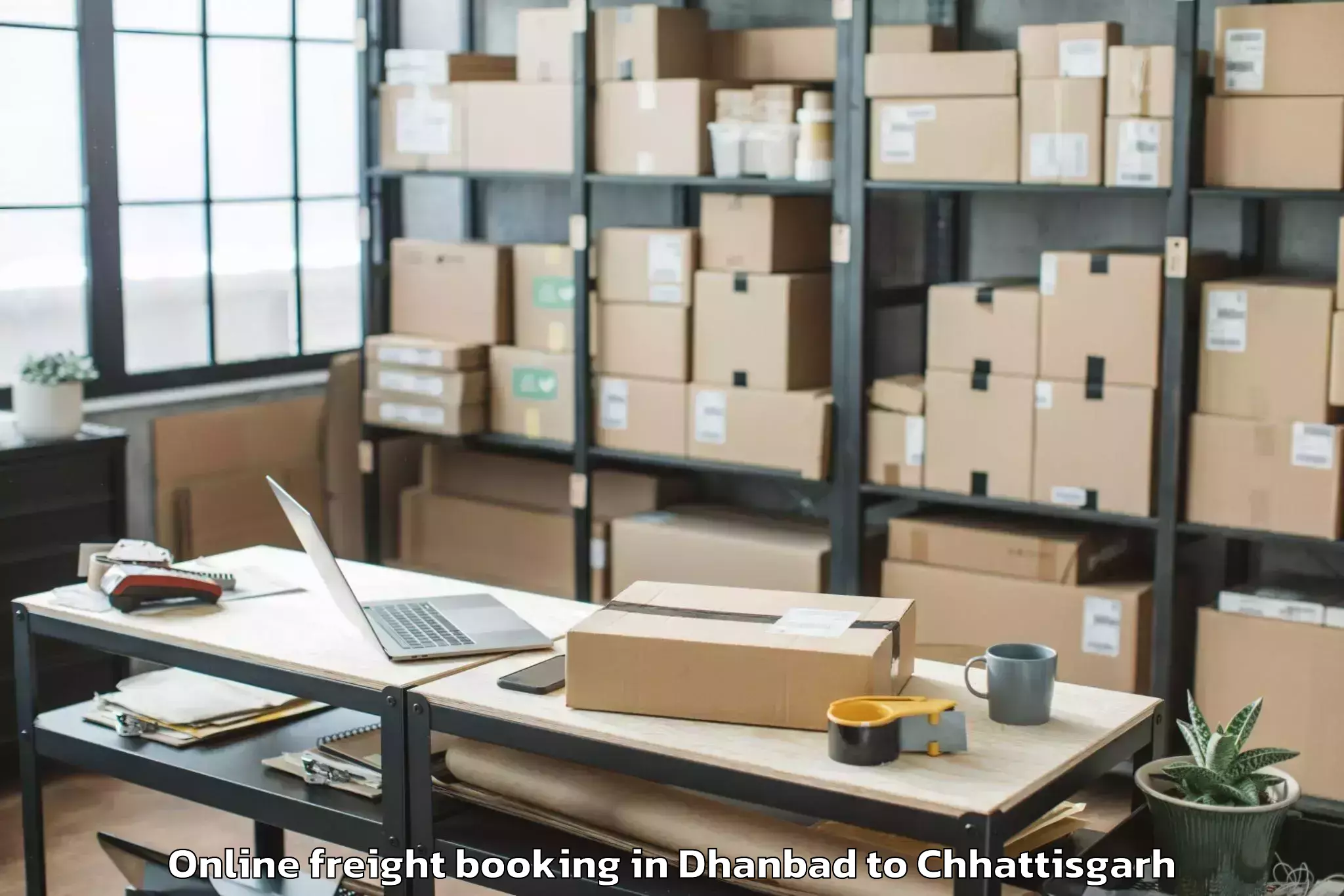 Professional Dhanbad to Raipur Airport Rpr Online Freight Booking